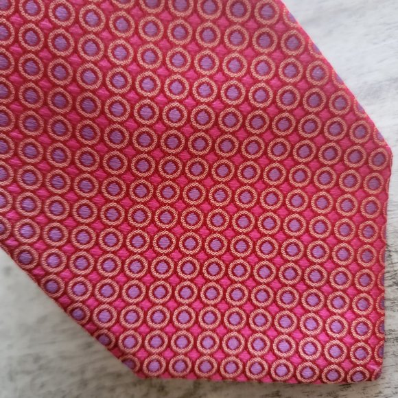 Oxxford Clothes Pink and Purple Geometric Print Silk Tie 61" x 3.25" - Picture 4 of 9